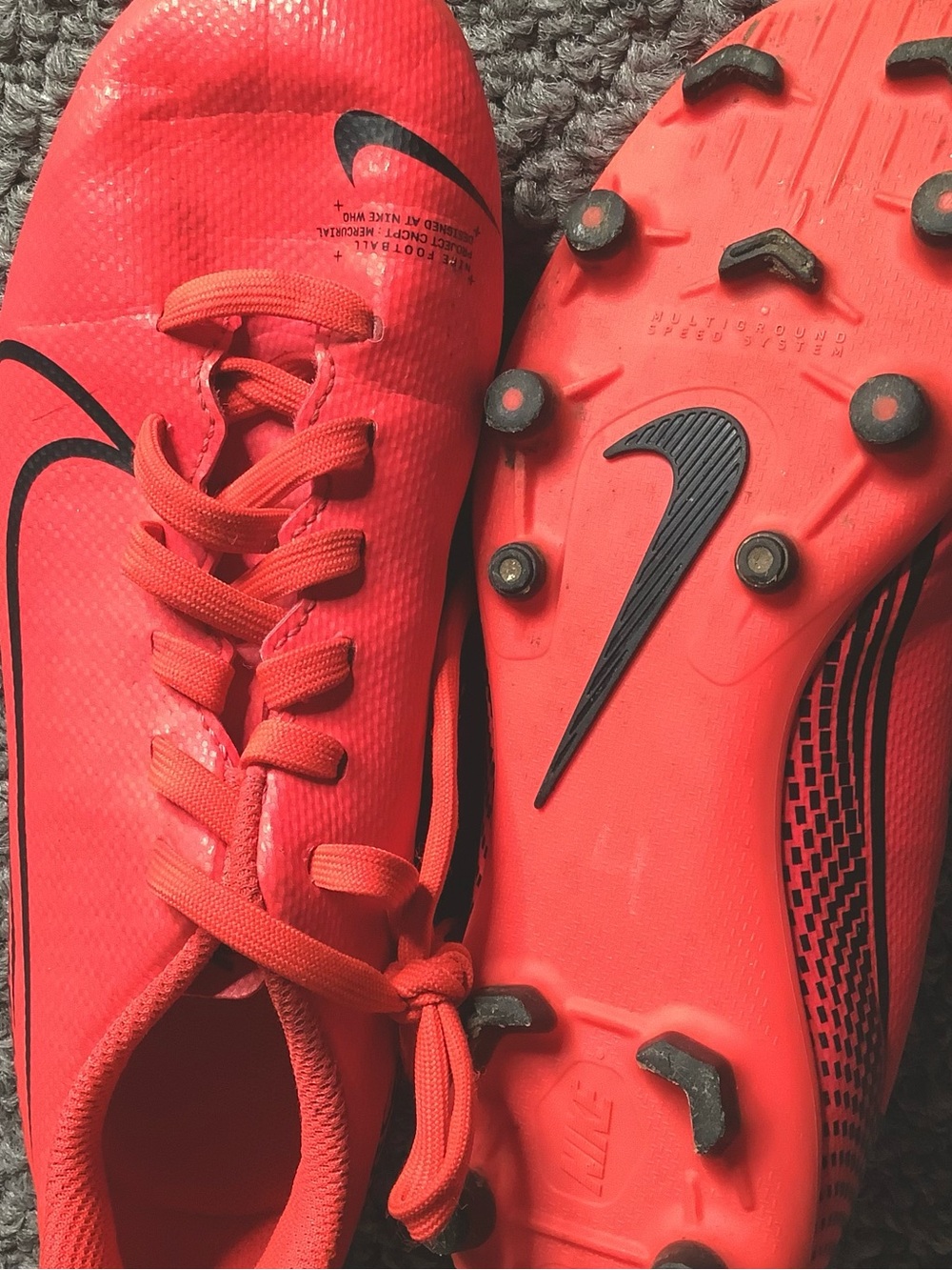 Nike Jr Mercurial Soccer Cleats Bright Crimson Black Multi Ground Youth